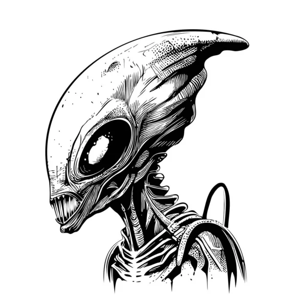 Retrato Alienígena Ilustración Dibujada Mano Estilo Doodle — Archivo Imágenes Vectoriales