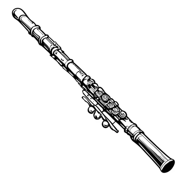 Flûte Traversière Rétro Dessin Main Illustration Vectorielle Musique — Image vectorielle