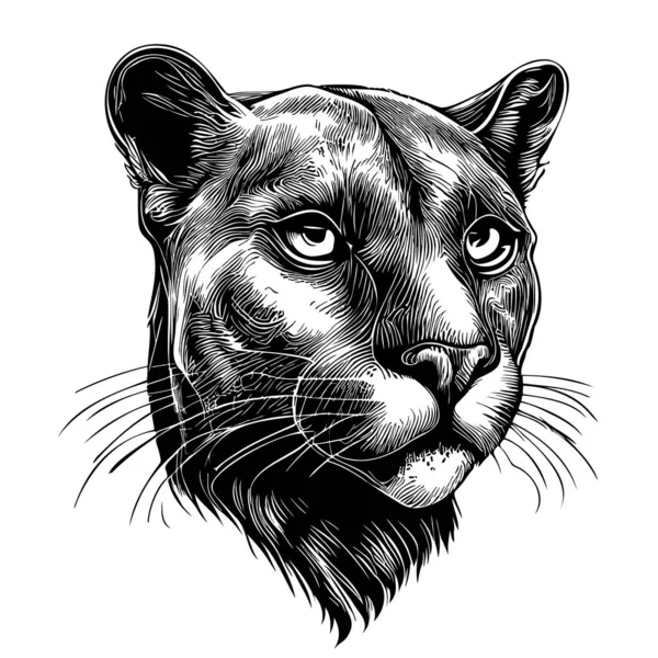 Black Panther Portrait Hand Drawn Sketch Illustration Wild Animals — Stock Vector