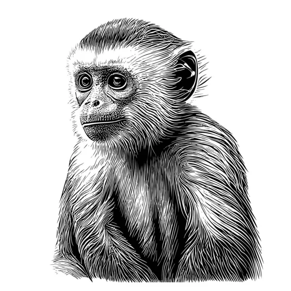 Cappuccino Scimmia Ritratto Disegnato Mano Schizzo Illustrazione Animali Selvatici — Vettoriale Stock