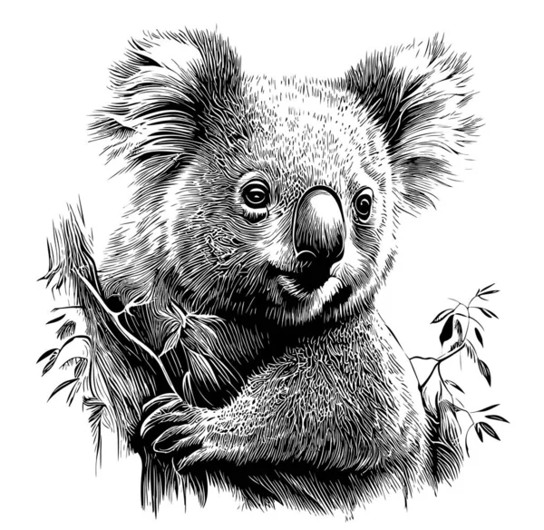 Koala Portrét Ručně Kreslený Náčrt Ilustrace Divoká Zvířata — Stockový vektor
