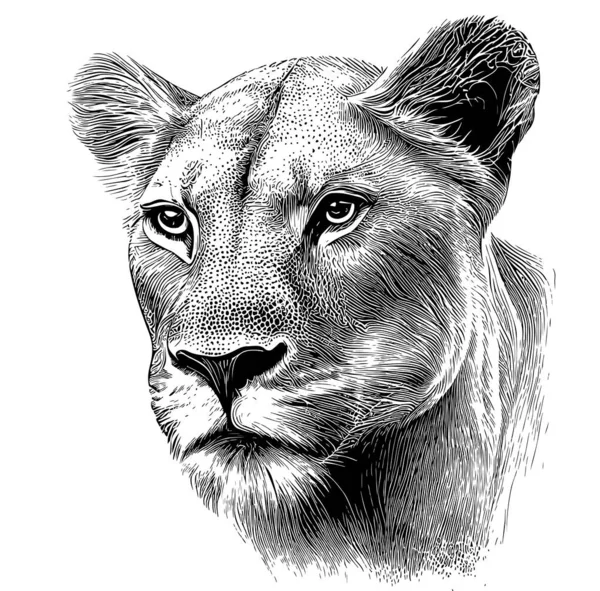Lioness Portrait Hand Drawn Sketch Illustration Wild Animals — Stock Vector