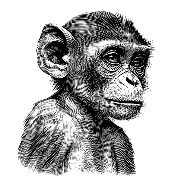 Retrato Macaco Desenhado Mão Esboço Ilustração Animais Selvagens —  Vetores de Stock