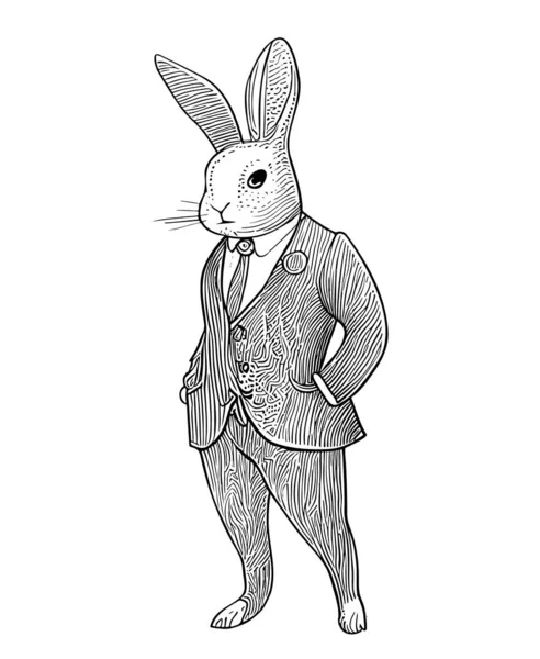 Kaninchen Anzug Handgezeichnete Skizze Illustration — Stockvektor