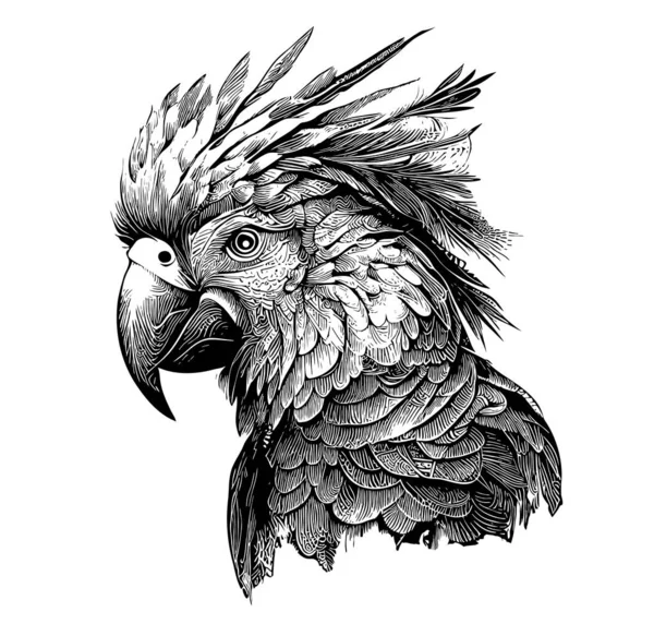 Papuga Portret Ręcznie Rysowane Szkic Ilustracja Egzotyczne Ptaki — Wektor stockowy