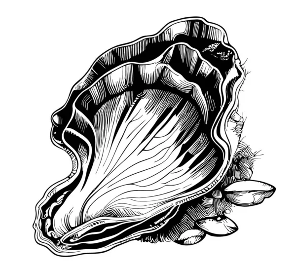 Austern Meeresfrüchte Skizze Handgezeichnet Doodle Stil Illustration — Stockvektor