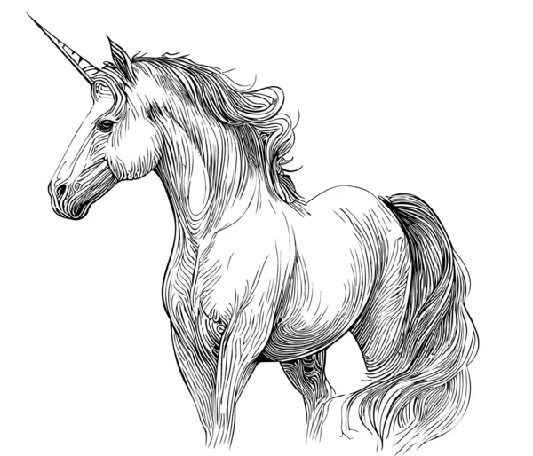 Dibujo Dibujado Mano Unicornio Mágico Estilo Doodle Ilustración Cuentos Hadas — Vector de stock