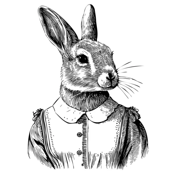 Портрет Кролячої Дівчини Сукні Ескізна Рука Намальована Каракулі Стилі Ілюстрації — стоковий вектор