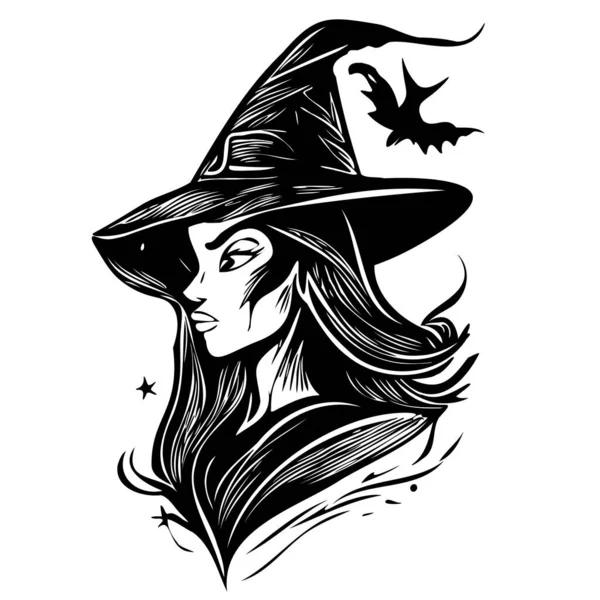 Heks Hoed Schets Hand Getekend Doodle Stijl Vector Illustratie Halloween — Stockvector