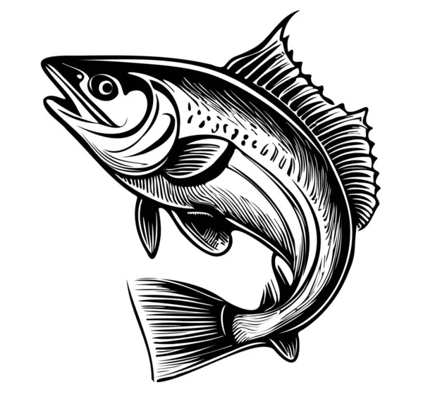 Disegno Pesce Disegnato Mano Stile Doodle Illustrazione Vettoriale Pesca — Vettoriale Stock