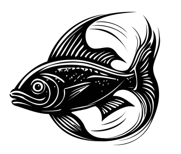 Disegno Del Logo Del Pesce Disegnato Mano Stile Doodle Illustrazione — Vettoriale Stock
