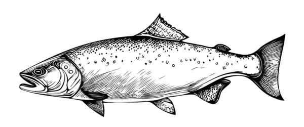 Lachs Fisch Handgezeichnete Skizze Vektor Illustration Angeln — Stockvektor