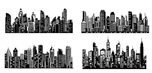 Set Città Grattacieli Disegnato Mano Schizzo Illustrazione — Vettoriale Stock