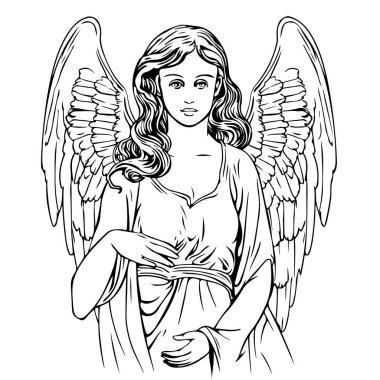 Kanatlı melek kız el çizimi çizimi