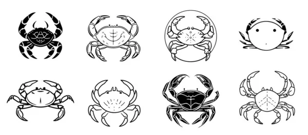 Crab Icons Set Sketch Hand Drawn Illustration Logo — Stock Vector
