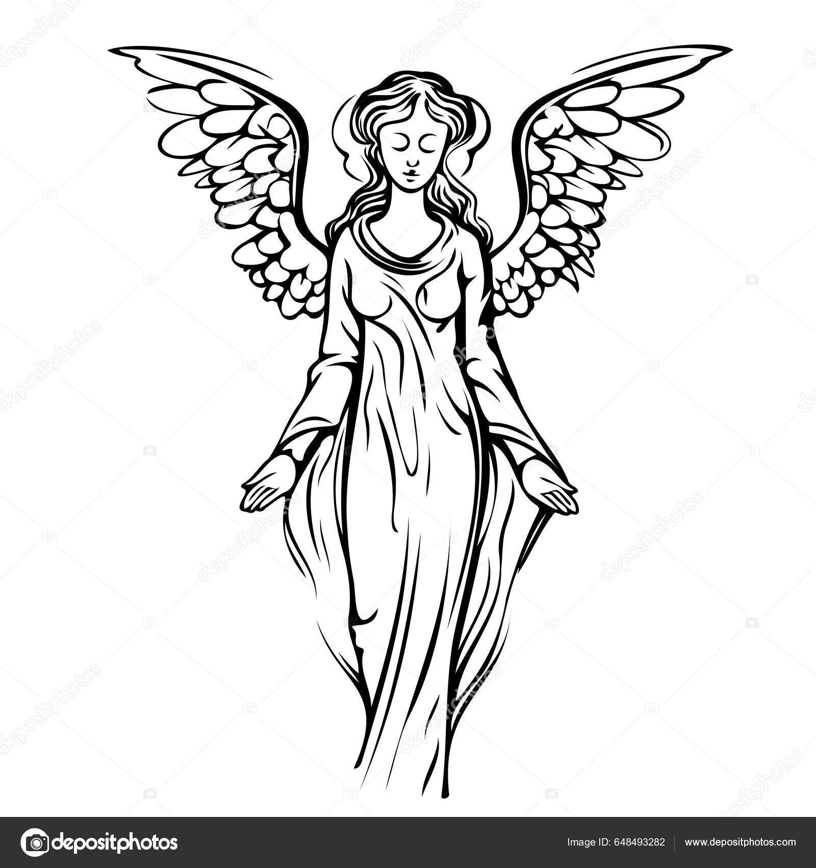Um desenho de uma menina com asas que dizem'anjo