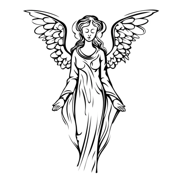 Abstraktní Anděl Dívka Křídly Stojící Skica Ručně Kreslené Ilustrace — Stockový vektor