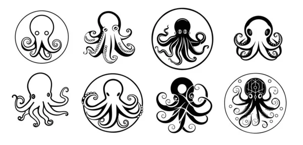 Octopus Set Icons Hand Drawn Sketch Illustration — Stock Vector