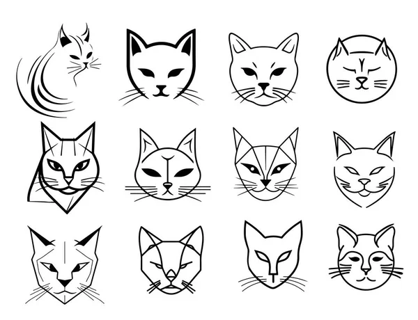 Set Von Katzenemblemen Skizziert Handgezeichnete Logo Illustration — Stockvektor