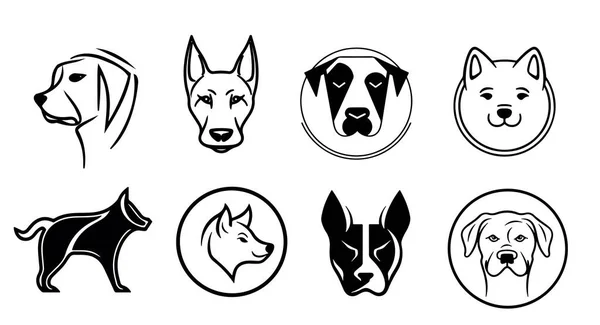 Set Von Hundeemblemen Skizziert Handgezeichnete Logo Illustration — Stockvektor