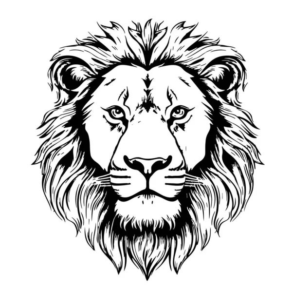 Lejonansikte Skiss Hand Ritad Tecknad Stil Illustration — Stock vektor