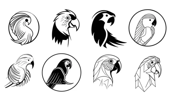 Papagei Set Logo Handgezeichnete Skizze Illustration — Stockvektor