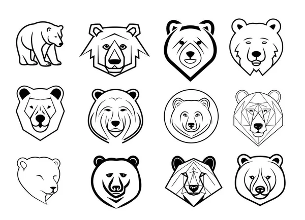 Logo Bear Head Set Skica Hand Drawn Doodle Style Illustration — Stockový vektor