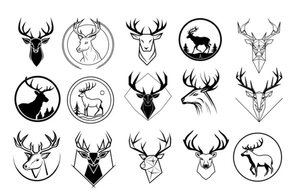 Conjunto Logotipo Alce Esboço Mão Desenhada Doodle Estilo Ilustração — Vetor de Stock