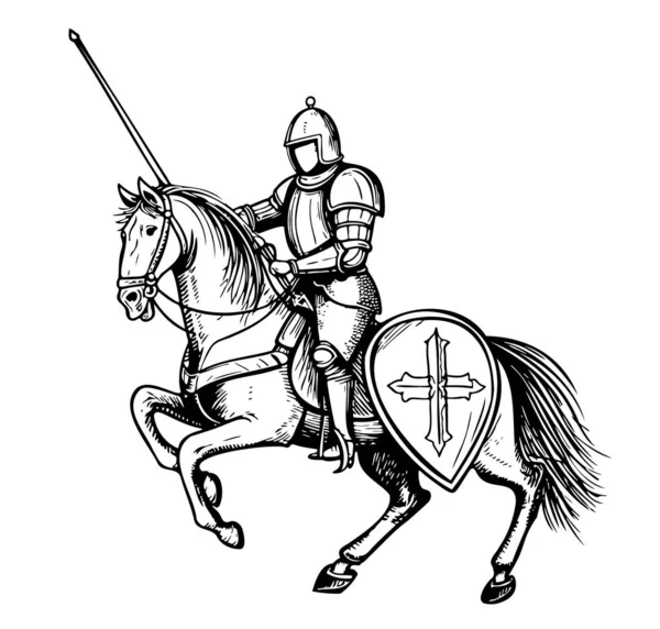 Cavaliere Cavallo Disegnato Mano Schizzo Stile Scarabocchio Illustrazione — Vettoriale Stock