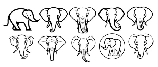 Elefante Conjunto Logo Bosquejo Mano Dibujado Estilo Doodle Ilustración — Vector de stock