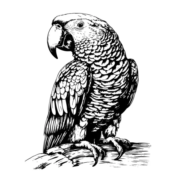 Papagei Sitzt Skizze Hand Gezeichnet Doodle Stil Illustration — Stockvektor