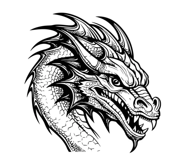 Обличчя Фантазії Дракона Ескіз Ілюстрація Міфи Легенди — стоковий вектор