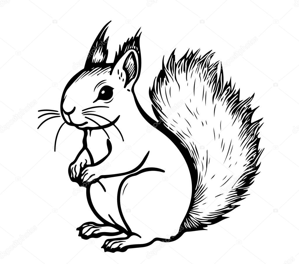Squirrel cartoon sketch hand drawn illustration Wild animals