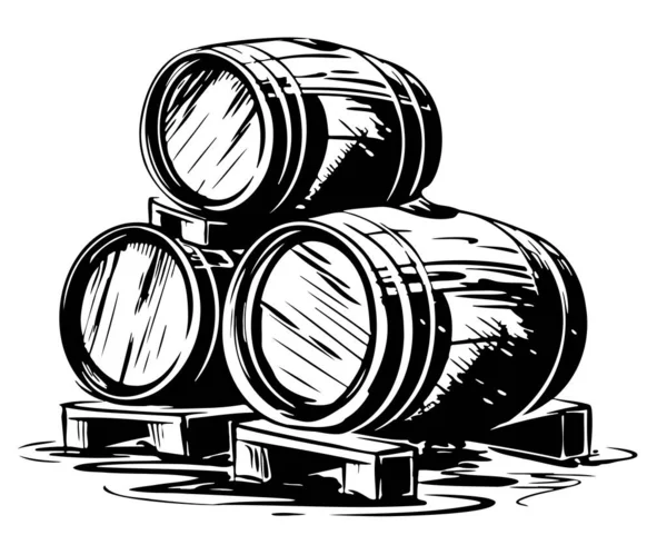 Barris Madeira Para Ilustração Esboço Desenhado Mão Vinho — Vetor de Stock