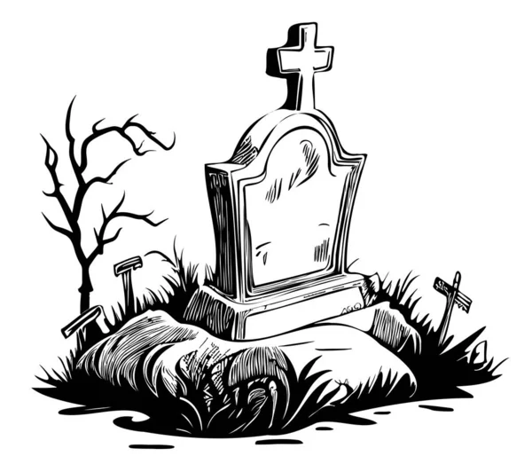 Tombstone Tombe Dessin Animé Dessin Main Halloween Vectoriel Illustration — Image vectorielle