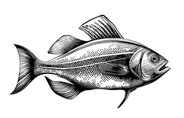 Fiskar Logo Handritad Skiss Illustration Fiske — Stock vektor