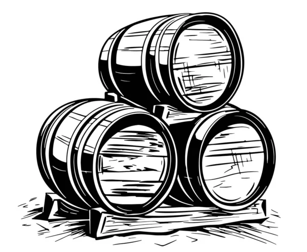 Barris Vinho Madeira Esboço Ilustração Desenhada Mão Ilustração — Vetor de Stock