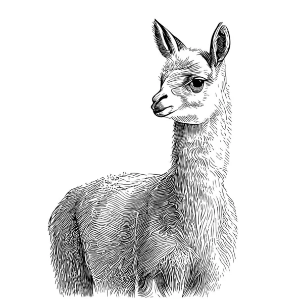 Croquis Portrait Lama Dessiné Main Dans Une Illustration Style Doodle — Image vectorielle