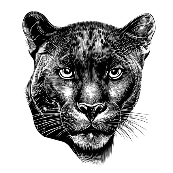 Cara Pantera Negra Ilustración Dibujada Mano Animales Salvajes — Archivo Imágenes Vectoriales