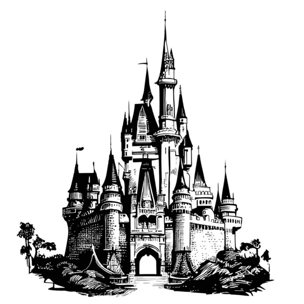 Казка Замок Рука Намальована Ескіз Лалюстрація — стоковий вектор