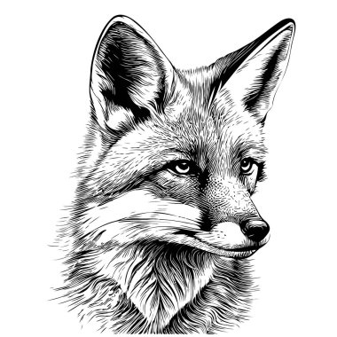 Fox portrait hand drawn sketch illustration Wild animals clipart