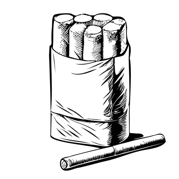 Pack Cigarettes Retro Hand Drawn Sketch Illustration — Stock Vector
