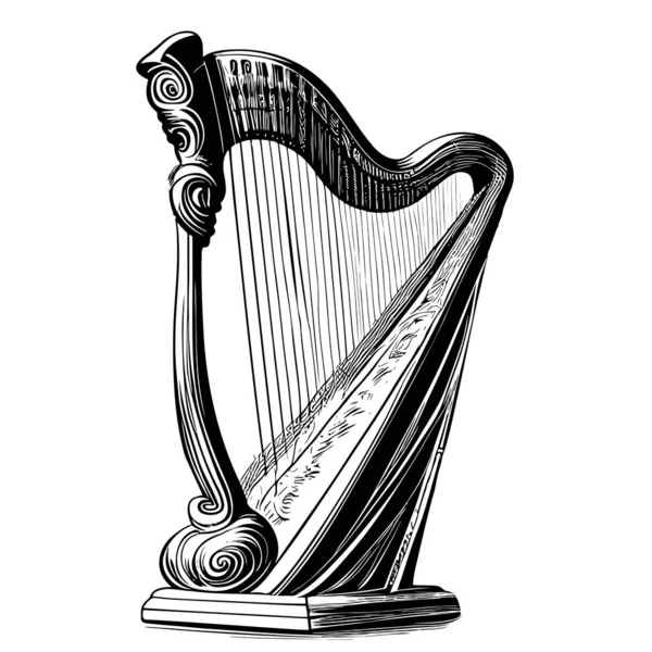 Harpe Vintage Croquis Dessiné Main Illustration Vectorielle Musique — Image vectorielle