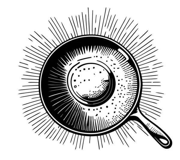 Frying Pan Hand Drawn Doodle Style Vector Illustration — Stock Vector
