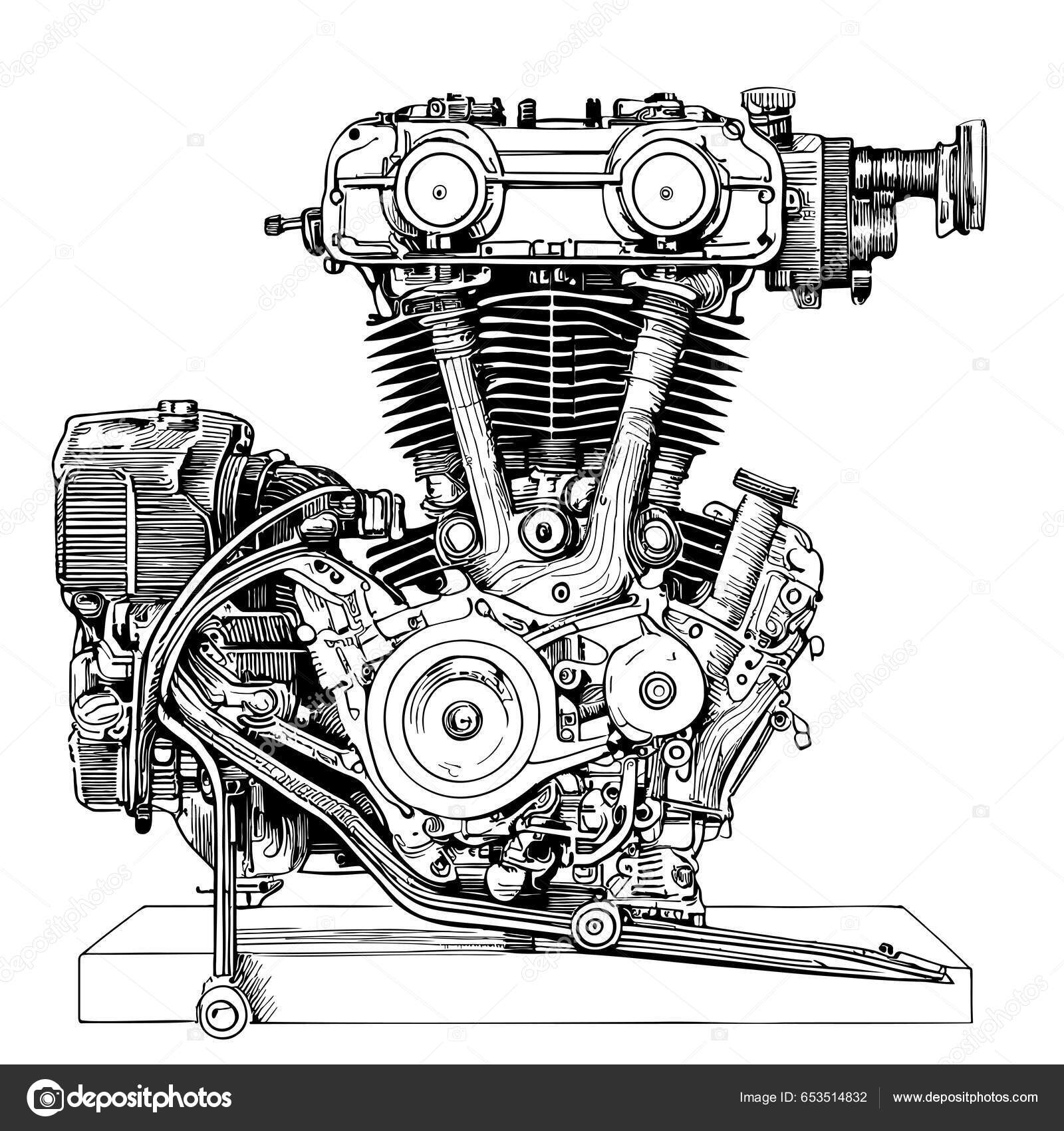 Desenho Mão Motocicleta Motor Ilustração Engenharia Transporte vetor(es) de  stock de ©BigJoy 653514832