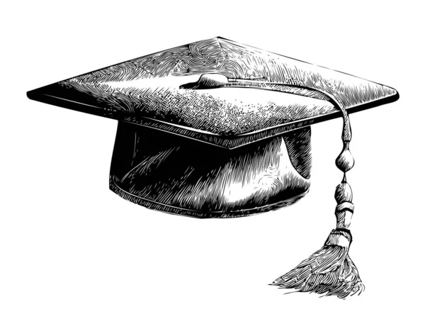 Graduação Cap Estudante Desenhado Mão Esboço Ilustração — Vetor de Stock