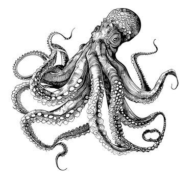 Karalama stilinde çizilmiş Nautiloid el çizimi