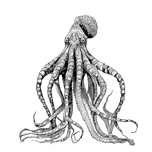 Octopus Met Hand Getekend Schets Doodle Stijl Illustratie — Stockvector