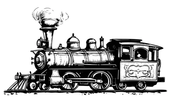 Steam Locomotive Retro Hand Drawn Sketch Doodle Style — Stock Vector