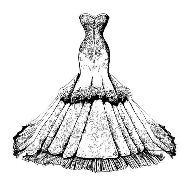 ドアスタイルのイラストで描かれたウェディングスケッチの手をドレス — ストックベクタ